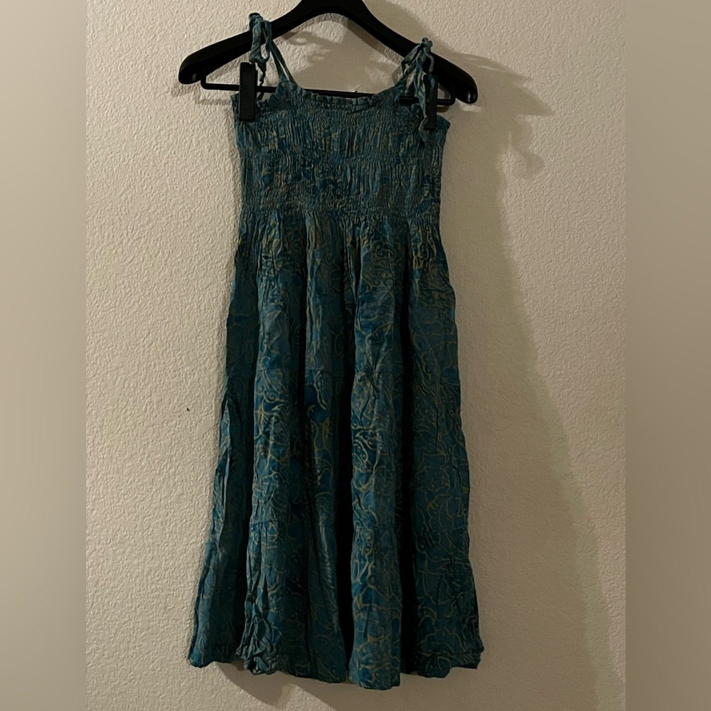 Smocked Mini Dress in Teal Paisley